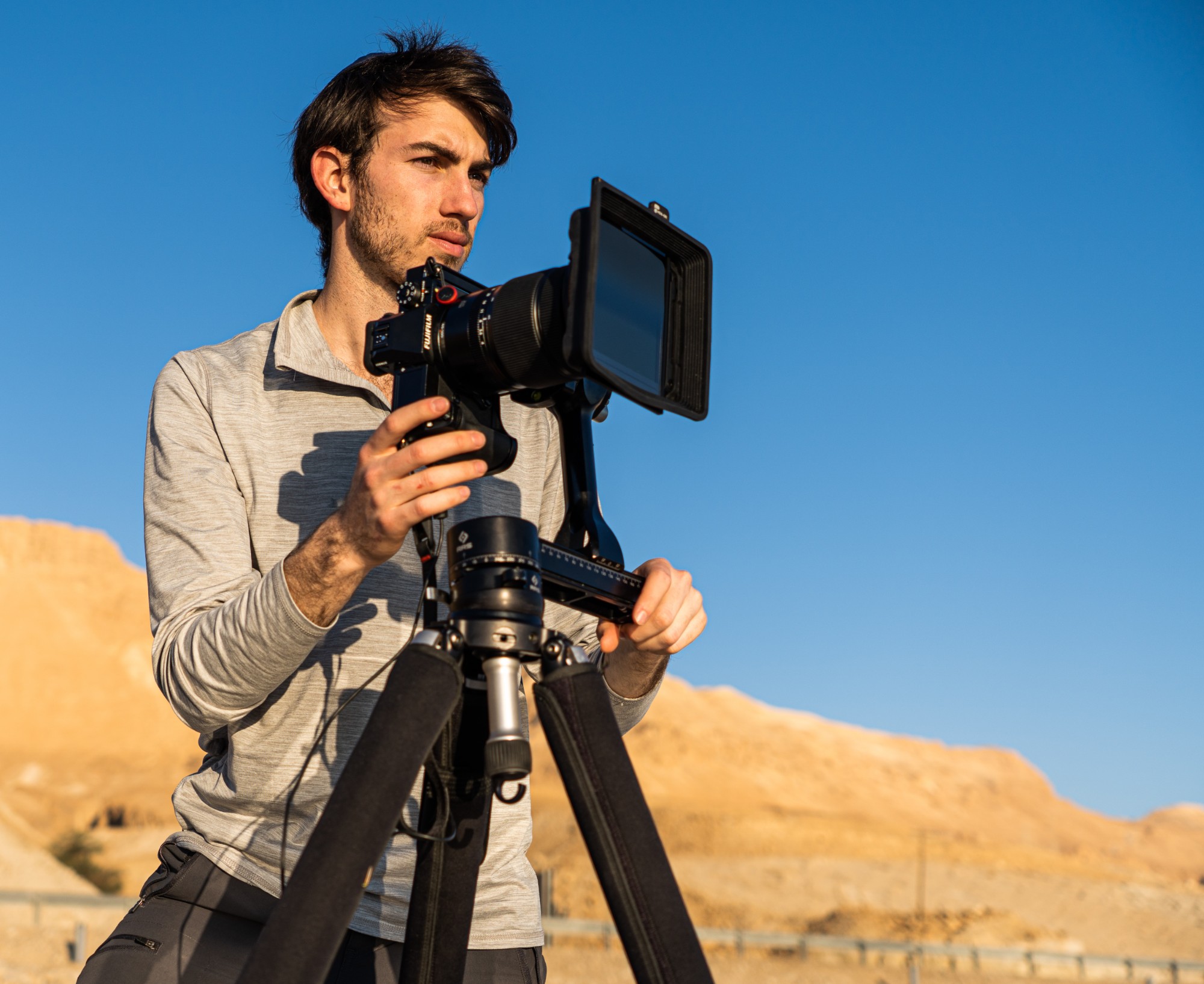 Yehoshua Aryeh filming on location in the Israeli desert